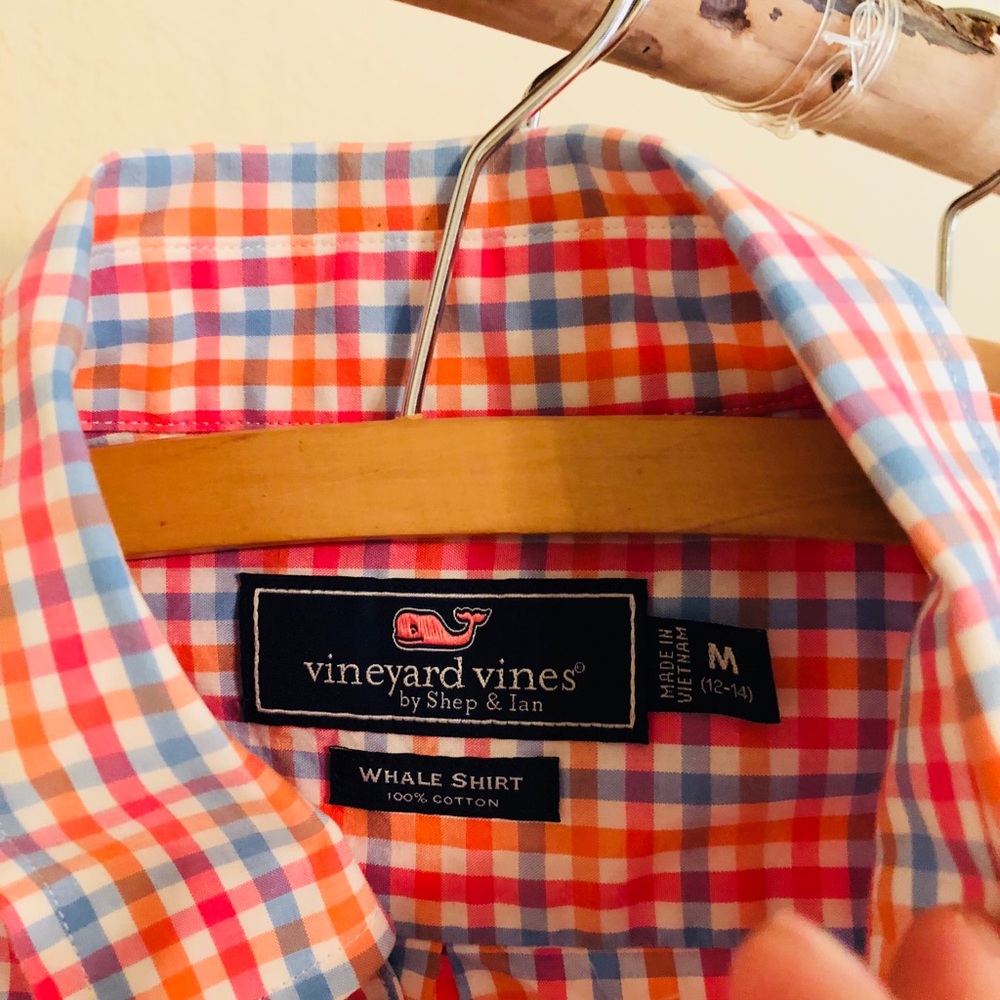 Vineyard Vines boys Whale Shirt gingham size 10/12